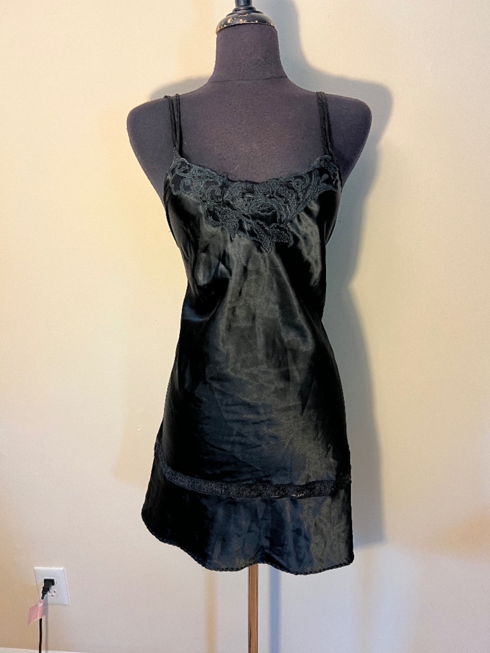 Maria Socorro Black Floral Detail Slip Dress